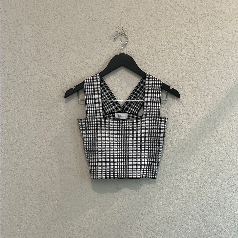 Black and White Checkered Boxy Crop Tank Top by Bohme